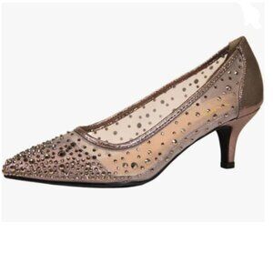 Elegant Rhinestone Pointed-Toe Kitten Heel Pumps - Taupe